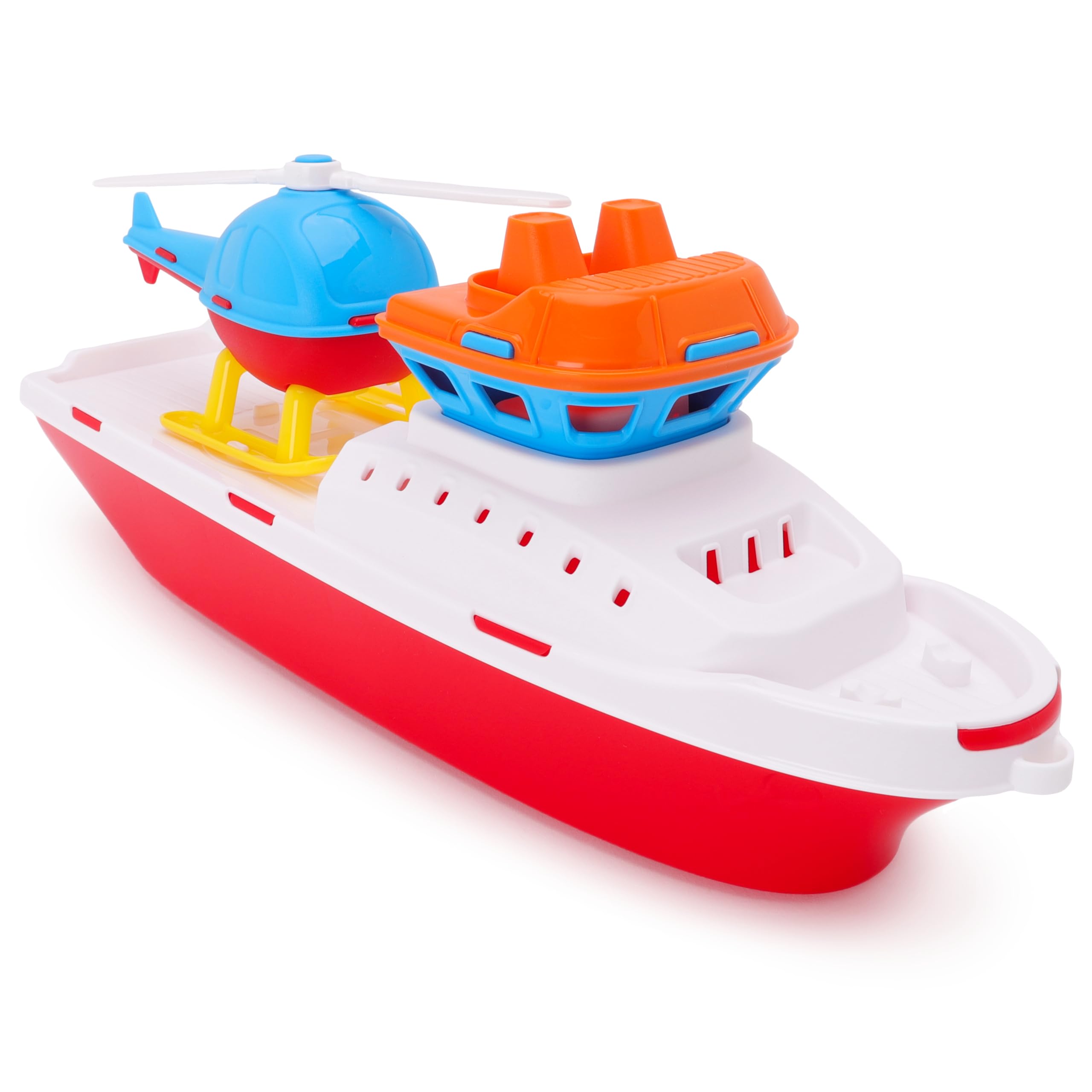 Toyland® 42cm (17") Colourful Helicopter Tugboat With Helicopter Included - Kids Floating Water Toy - Pool & Bathtime Boat Toys - Age 2 Years+