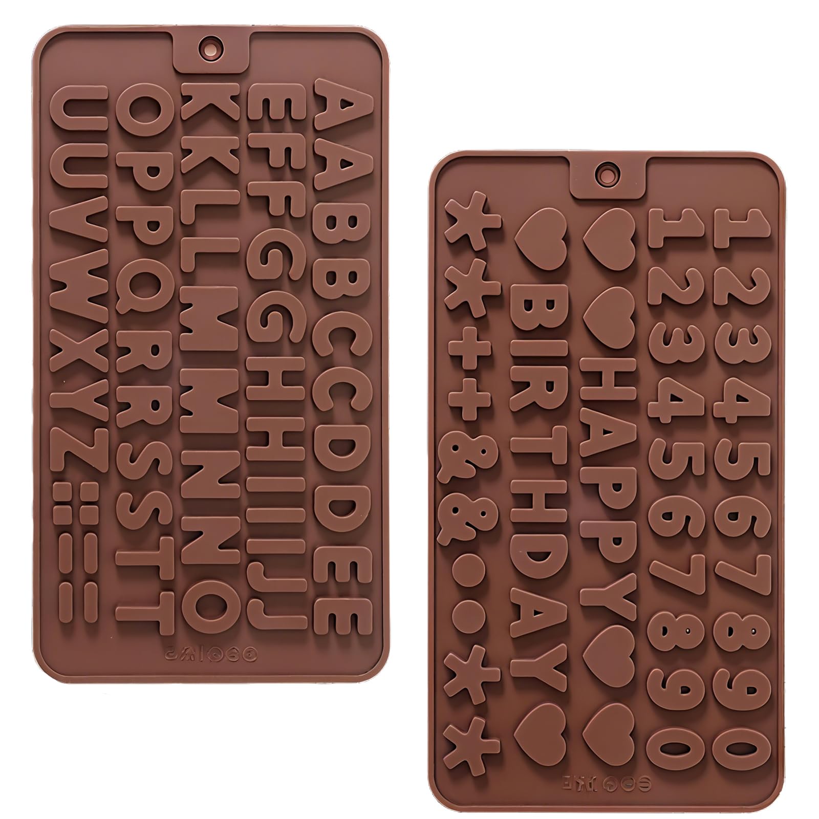 Photo 1 of 2 pcs Number Chocolate Molds and Letter Silicone Molds,kitchen utensils,with Happy Birthday Cake Decorations Symbols,for Chocolate, Candy, ice cubes,cake cookies (Brown)