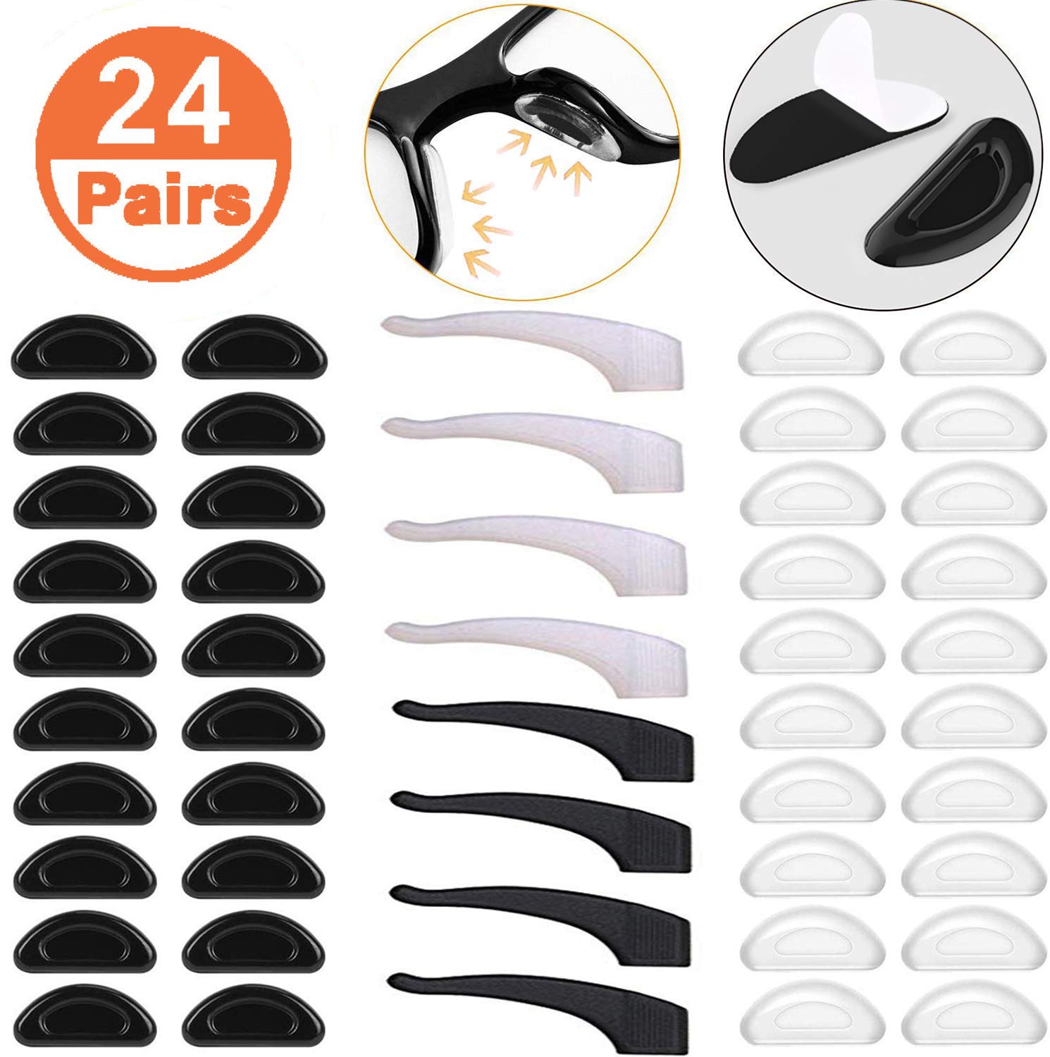 FSACLE 15 Pairs Air Chamber Eyeglass Nose Pads and 2 Pairs Eyeglass Retainer Sticky Pads
