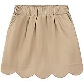 Noomelfish Girls Scalloped Uniform Skirts Stretch Cute School Skort with Pockets (5-12 Years)