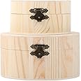 DOITOOL Round Wooden Box with Hinged Lid, Wood Jewelry Box & DIY Crafts Storage (Small & Large)