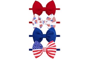 Lanmerry 4th of July Baby Headband Set - Patriotic Hair Bows and Nylon Headband for Newborns and Toddler Girls - 4Pcs Red American Flag Design