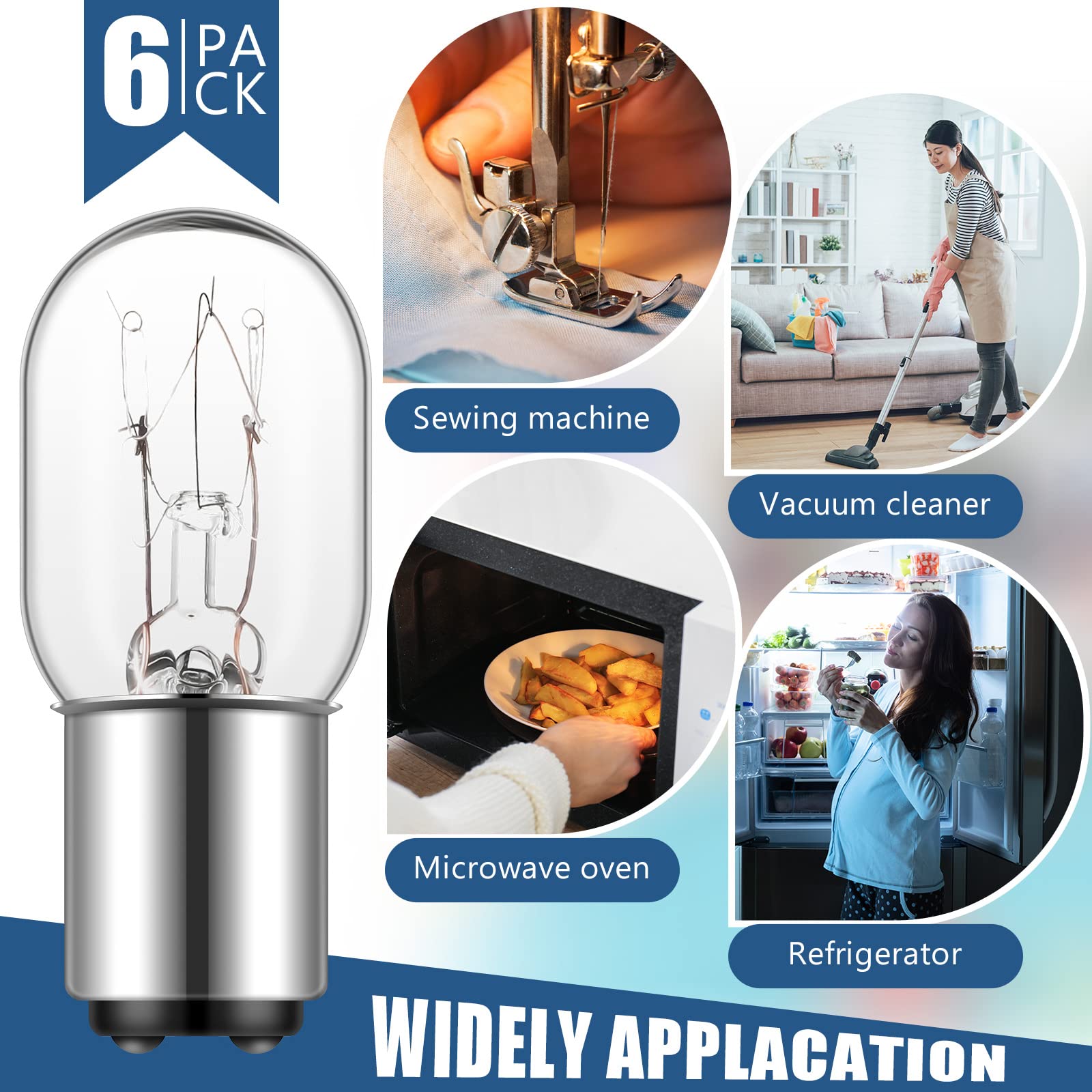 Mudder 3 Pieces Sewing Machine Light Bulb Incandescent Bulb Compatible with Push-in Base, 15 W, 120 V