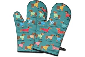LUSSUES NEE Dachshund Oven Mitts for Dachshund Lover,Heat Resistant Kitchen Gloves for Cooking Cooking, Grilling,Baking