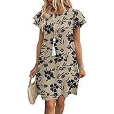 OFEEFAN Womens Summer Dresses 2026 Ruffle Sleeve Round Neck Loose Swing Sundresses with Pockets Plain/Print