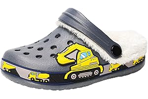 YUWOZIZ Kids Fur Lined Clogs Toddler Slippers Winter Warm Clogs for Boys Girls Fuzzy Clog Shoes Cartoon Slip On House Shoes Garden Bedroom Clogs