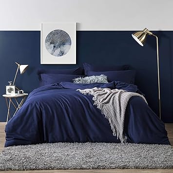 Bettwäsche 200 x 200cm Dunkelblau 3 tlg. Bettwäsche 100% Super Weiche und Angenehme Mikrofaser, 1 x Bettbezug 200x200cm mit R
