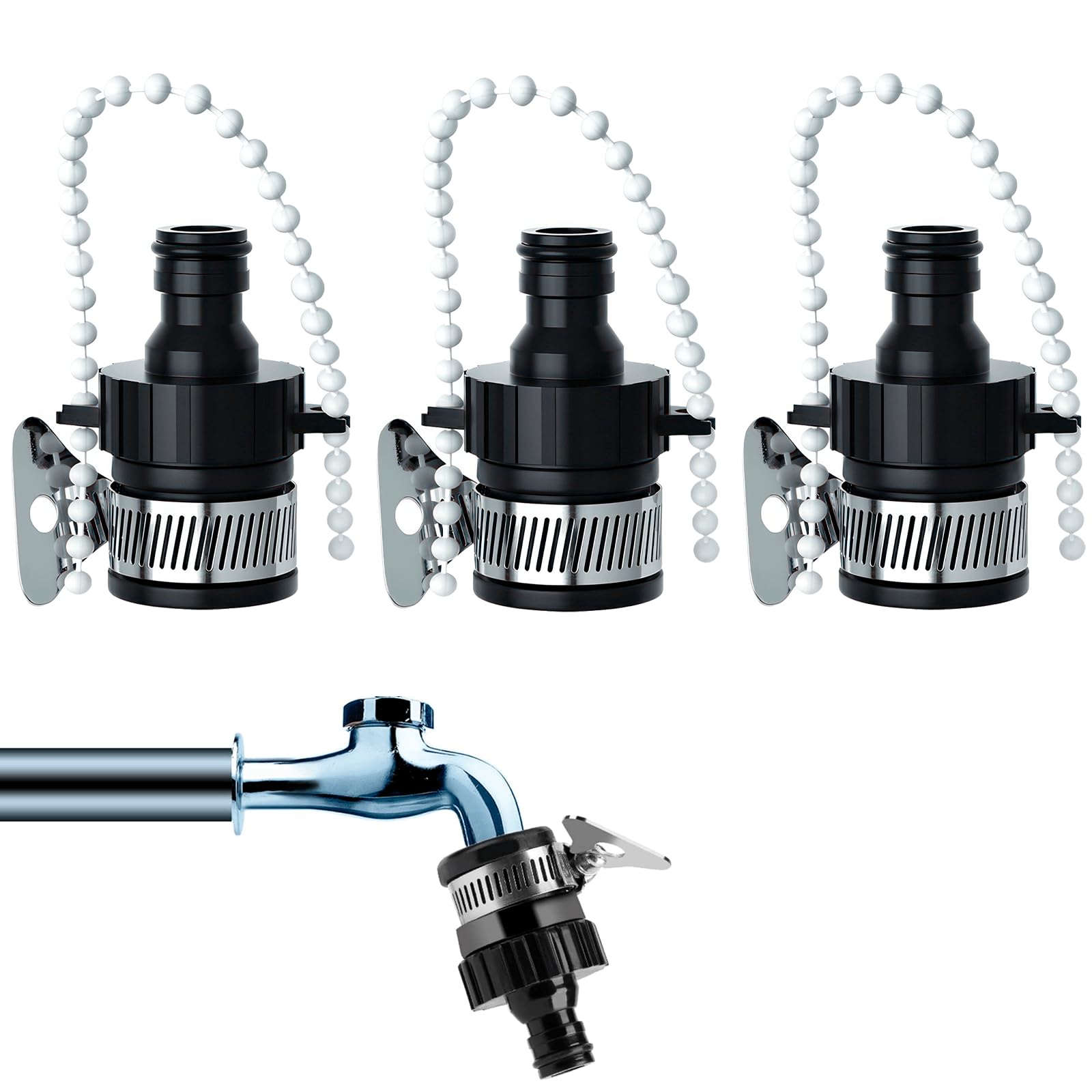 EASONGEE 3pcs Hose Tap Connector, Kitchen Tap Hose Connectors, Mixer Tap Hose Connector, Garden Hose Pipe Tap Connector, Hose Faucet Connector Adapter, Tap Adapter for Hose Pipe, 20-24mm Diameter