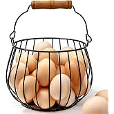 Wire Egg Basket for Gathering Fresh Eggs, Holds 24 Eggs with Wood Handle | Farmhouse Kitchen Decor, Egg Collecting Basket, Op
