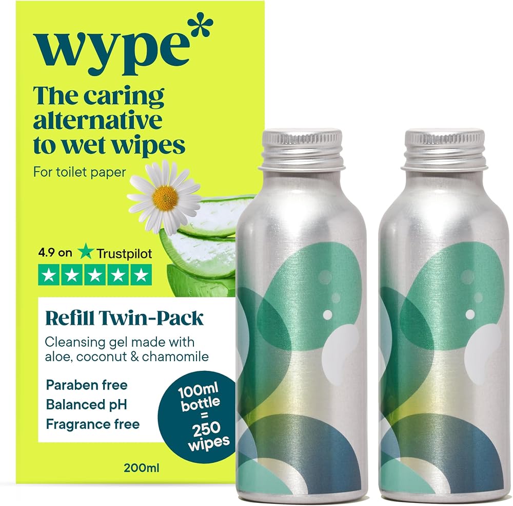 Wype Refill 2 x 100ml Toilet Roll Gel Flushable Wet Wipe Alternative