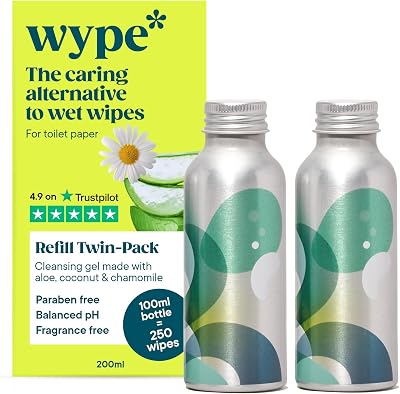 Wype Refill 2 x 100ml Toilet Roll Gel Flushable Wet Wipe Alternative