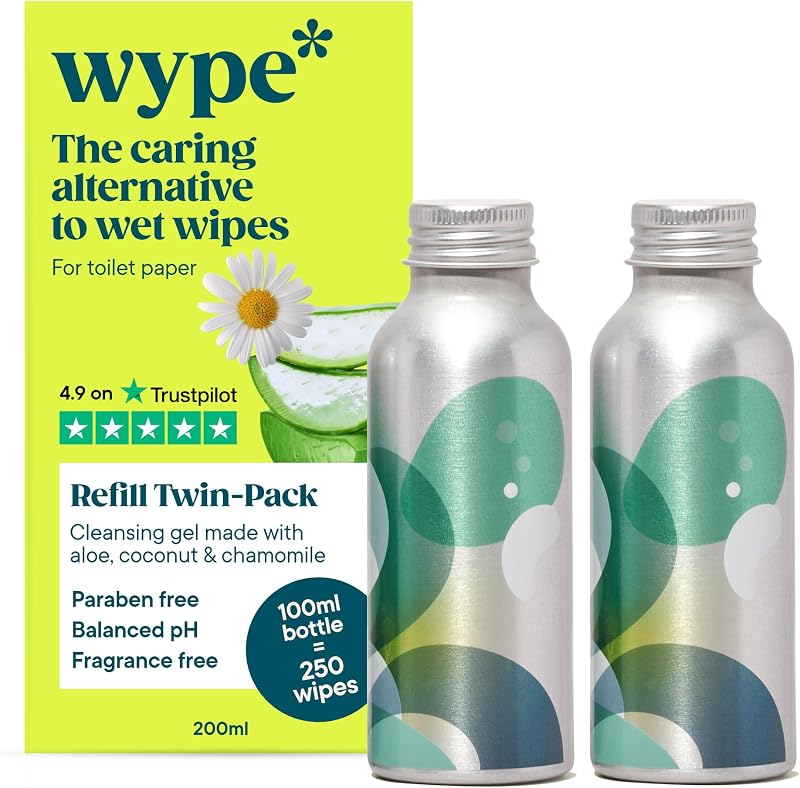 Wype Refill 2 x 100ml Toilet Roll Gel Flushable Wet Wipe Alternative