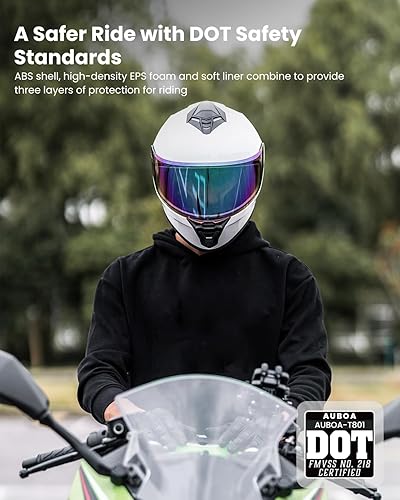 AUBOA Motorcycle Helmets for Adult Men Women, Full Face Lightweight Street Bike Racing DOT Helmet with Extra Clear Visor Model AU-T801 White, Medium in Saudi Arabia | Whizz Helmets AUBOA Motorcycle Helmets for Adult Men Women, Full Face Lightweight Street Bike Racing DOT Helmet with Extra Clear Visor Model AU-T801 White, Medium in Saudi Arabia | Whizz Helmets