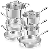 KOCH SYSTEME CS Tri-Ply Stainless Steel Cookware Set 10 Piece, Professional 18/10 Stianless Steel Pots and Pans Set, Oven & Induction Safe, Non-Toxic Kitchen Cookware Set for Family Cooking, 10pcs