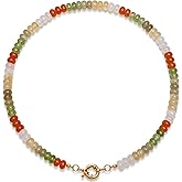 BONNY BOXX Handmade Colorful Rondelle Gemstone Beaded Necklace for Women Fall Gift