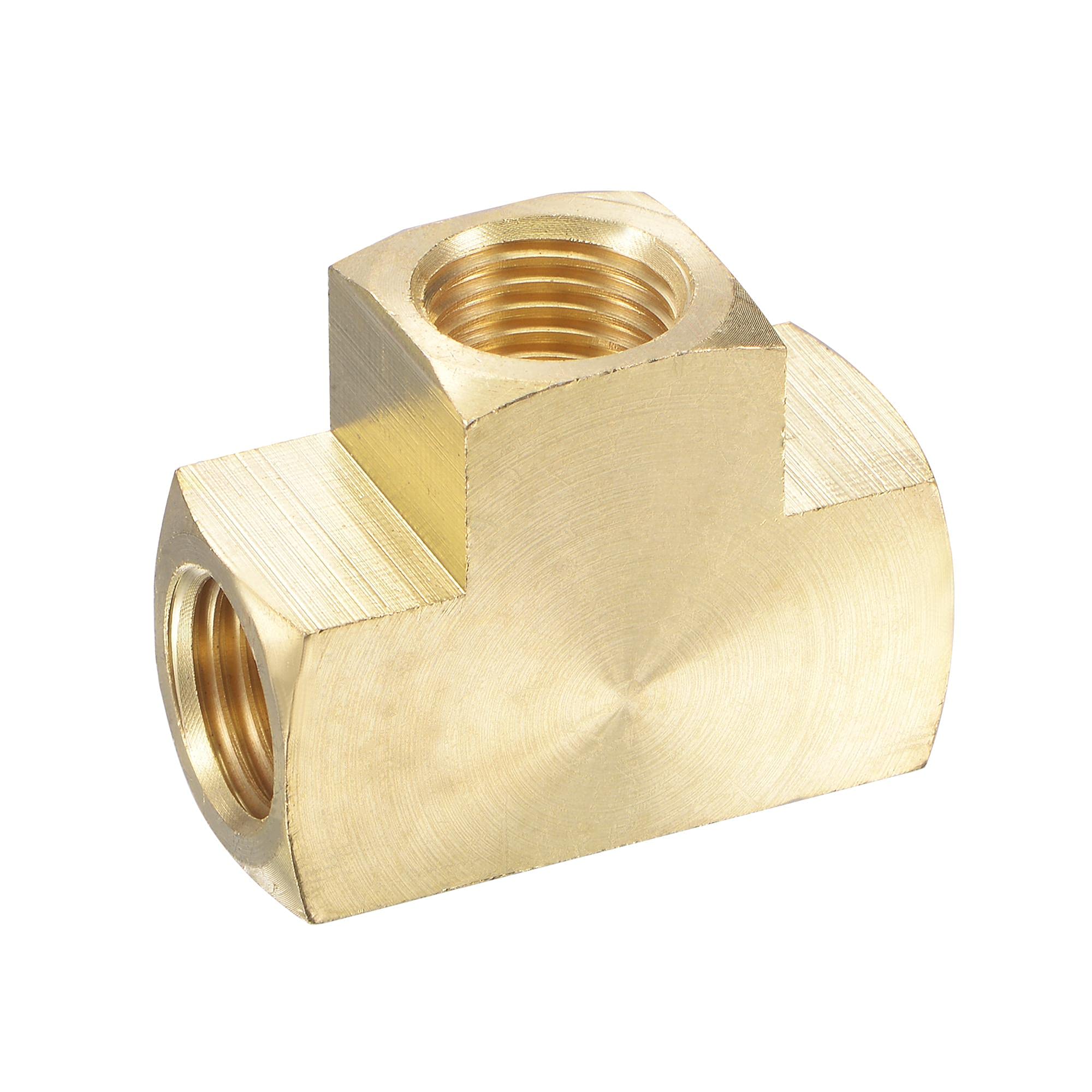 sourcing map Brass Hose Fitting Tee 1/4 NPT Female Thread 3 Way Pipe Connector Adapter