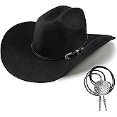 Western Cowboy Hat for Men Women,Shapeable Wide Brim Felt Fedora Classic Cowgirl Hats for Cowboys and Cowgirls,with bolo tie