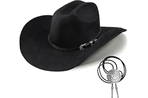 FOERAN Western Cowboy Hat for Men Women,Shapeable Wide Brim Felt Fedora Classic Cowgirl Hats for Cowboys and Cowgirls,with bolo tie