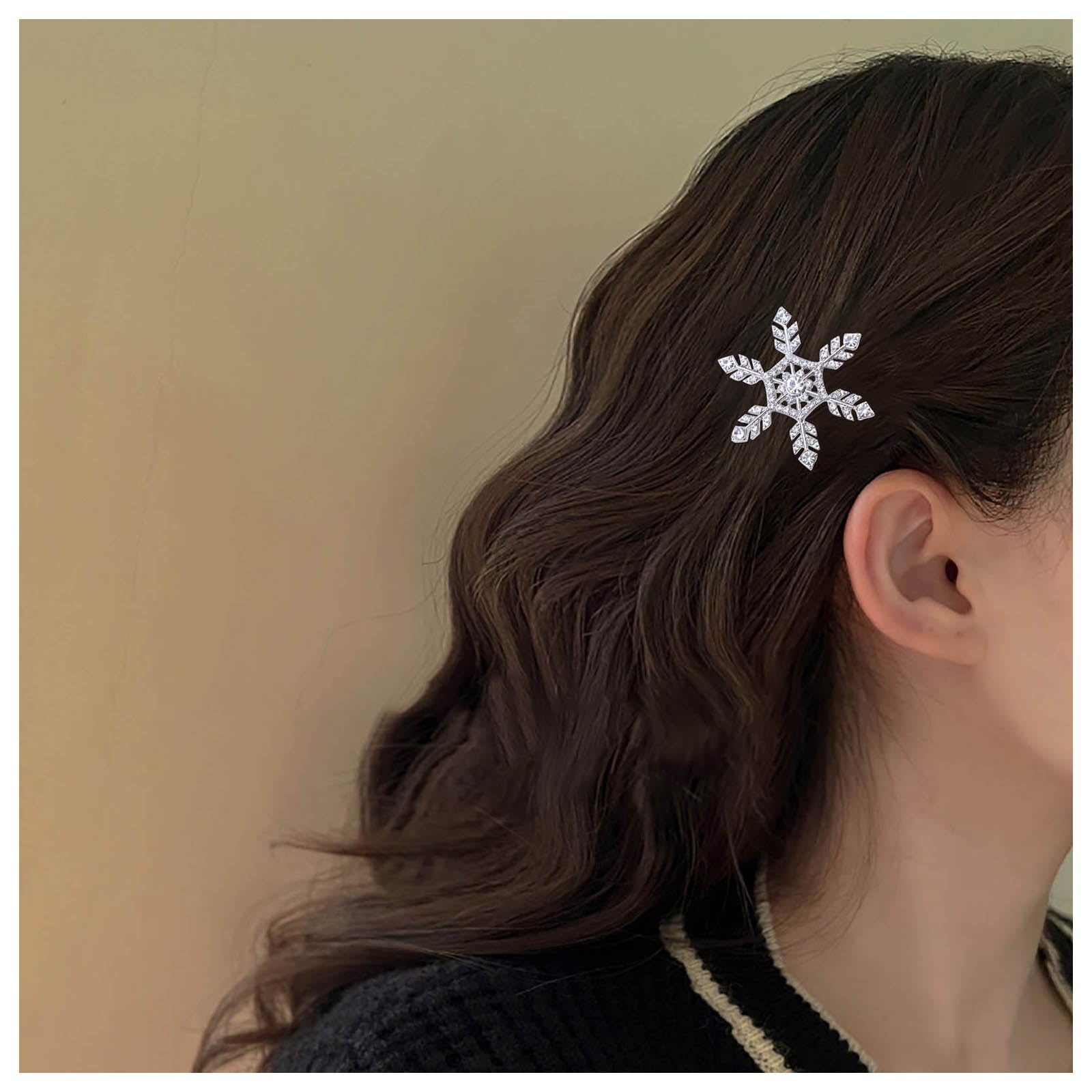 Xduargs Boho Snowflake Hair Clip Rhinestone Vintage Crystal Snow Hairpin Barrette Sparkly Cz Snow Hair Pins Hairclip Crystal Wedding Bridal Hair Barrette Decorative Hair Accessories for Women(Silver)