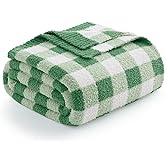 Snuggle Sac Checkered Throw Blanket for Couch, Super Soft Cozy Warm Knit Netural Decorative Fluffy Blankets, Reversible Buffalo Plaid Microfiber Throws for Sofa Bed, Plaid Green, 50x60 Inches