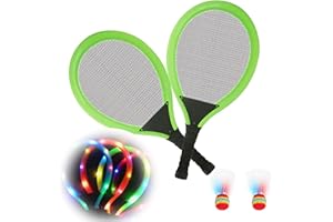 KAVLFA Led Light-Up Oversized Badminton Set with 2 Player Grip Tapes Badminton Racket 2/4 PCS Light-Up Shuttlecocks, Family Entertainment Outdoor Night Light Training LED Badminton Racket Sets Sport