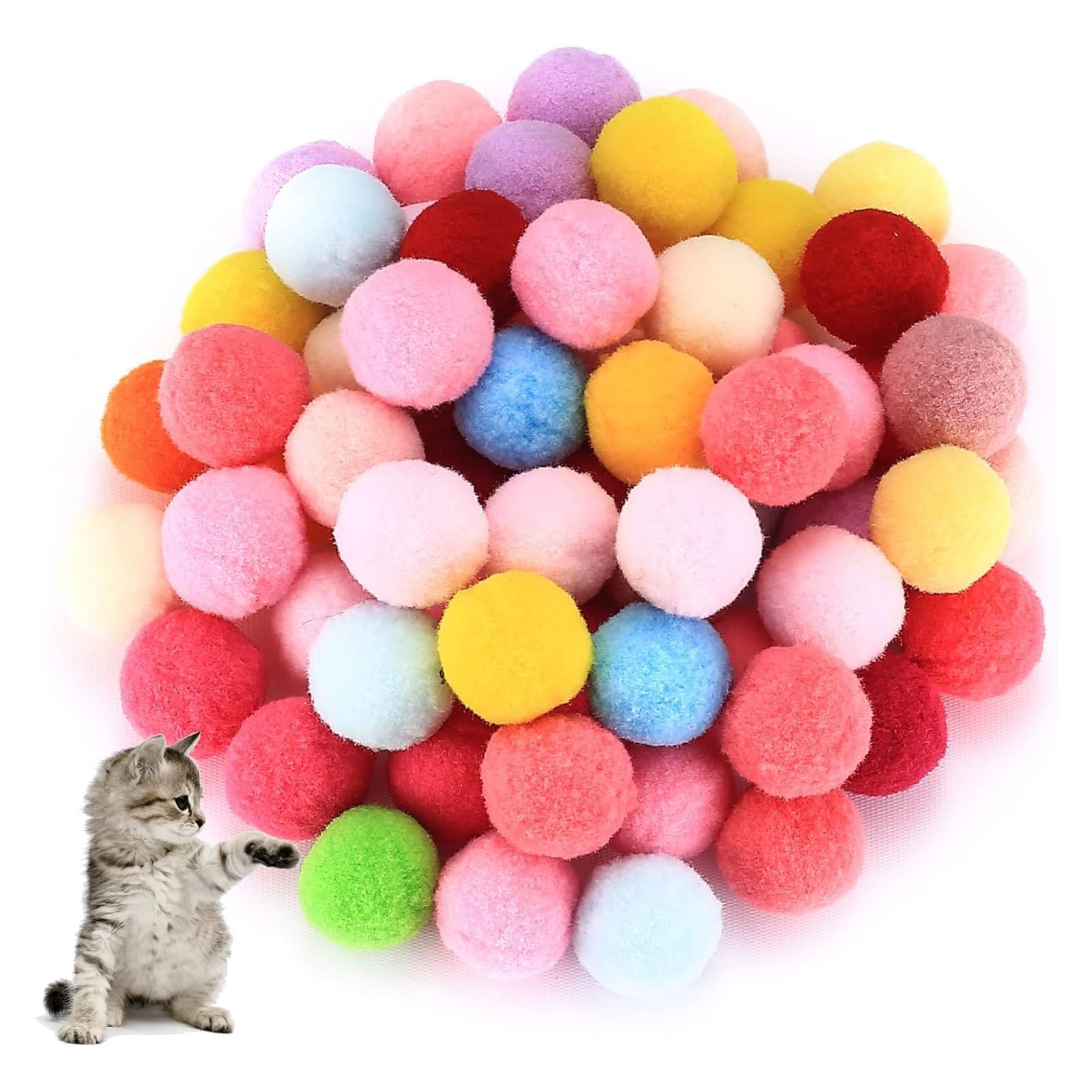 JYTDBCS 100 Pack Cat Toy Balls, Vibrant Color Furry Cat Balls, Soft Cat Pom Pom Toy Balls, Interactive Plush Pet Kitty Balls,cat pom pom balls,cat balls,Cats Interactive Ball,cat toy pom pom balls
