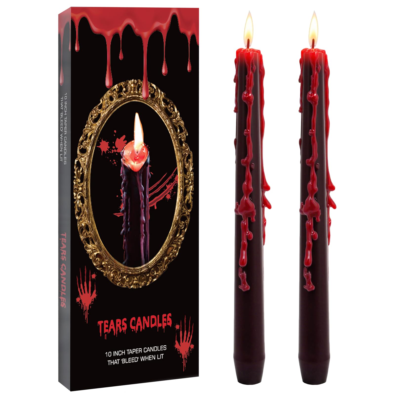 Photo 1 of 8 Pack Vampire Tears Taper Candles, 10 inch Tall Bleeding Candles, Soundvalue Unscented Black Tapered Candlesticks, Spooky Blood Drip Candle Set for Halloween Party Gothic Home Decorations