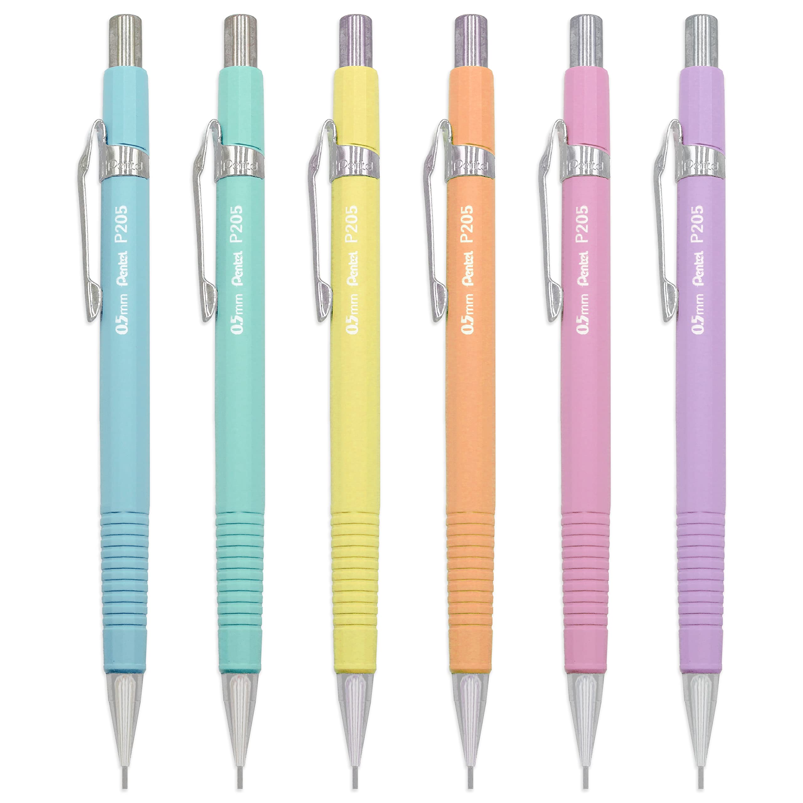 Pentel P205-97 Mechanical Automatic Pencil - Pastel Floral Range - Assorted 6 Pack