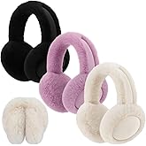 Ramede 3 Pcs Women Winter Ear Muffs Faux Fur Earmuffs Fuzzy Foldable Fluffy Ear Warmers for Winter Outdoor Cold Weather