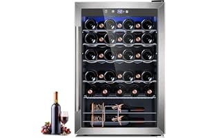 Electactic 4.4 Cu.ft Wine Cooler Refrigerator, 37 Bottle Freestanding Cabinet Wine Cellars, Wine Fridge with Glass Door for Home Use, Protecting Your Reds, Silver