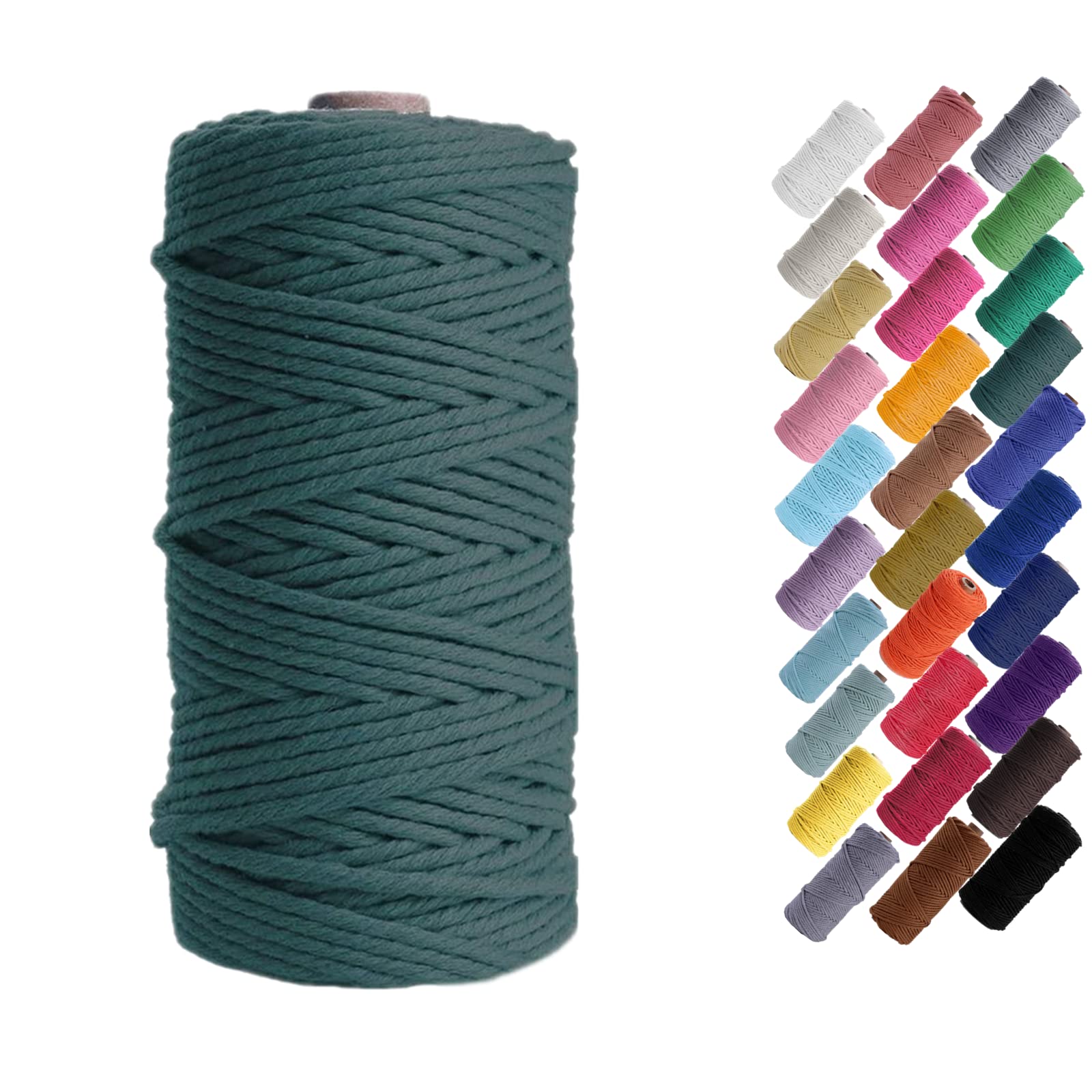 Binwat 3mm x 100m Natural Cotton Cord Yarn Macrame Rope Cord for Wall Hangings, Plant Hangers, DIY Crafts, Home Decorations, Gift Wrapping (Dark Green)