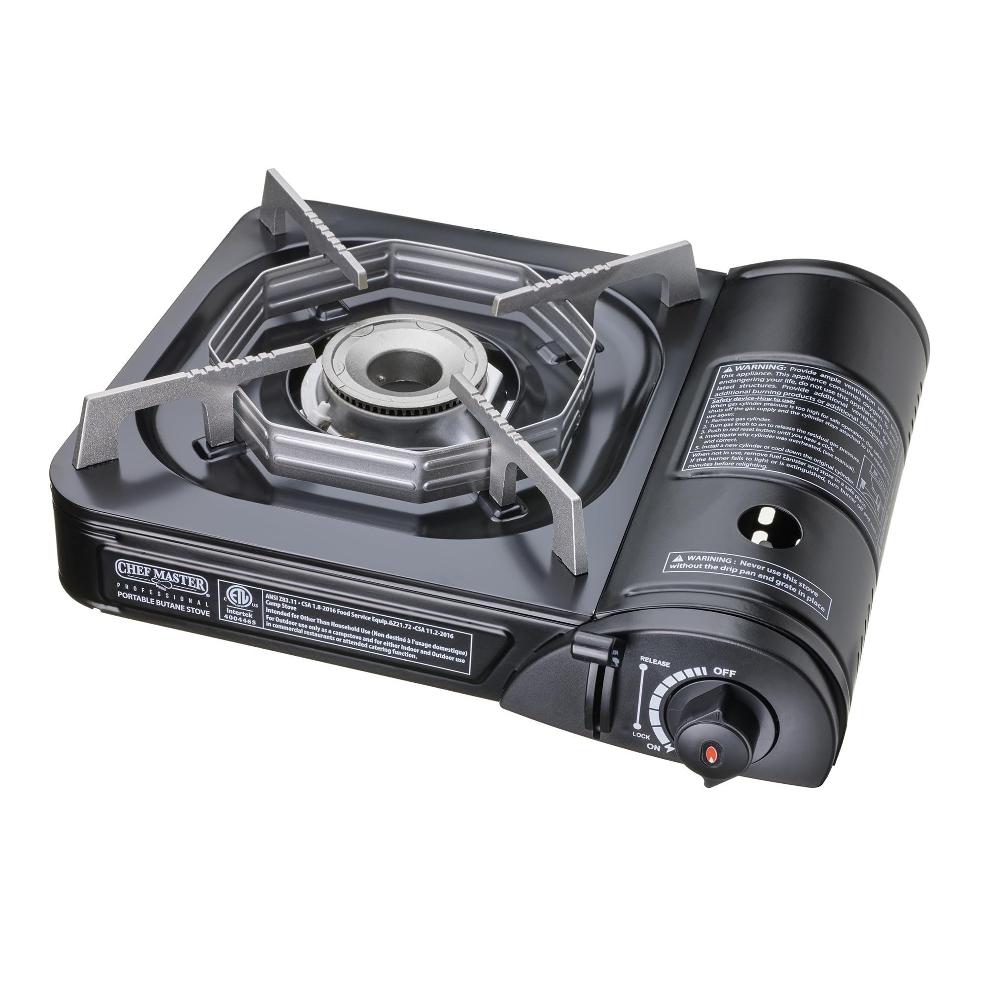Chef Master Portable Butane Camping Stove, Piezo Ignition 7,650 BTU Output, Wind-Guard Portable Stove Burner with Portable Carrying Case for Emergencies, Road Trips, Hiking, Camping Essentials 90027