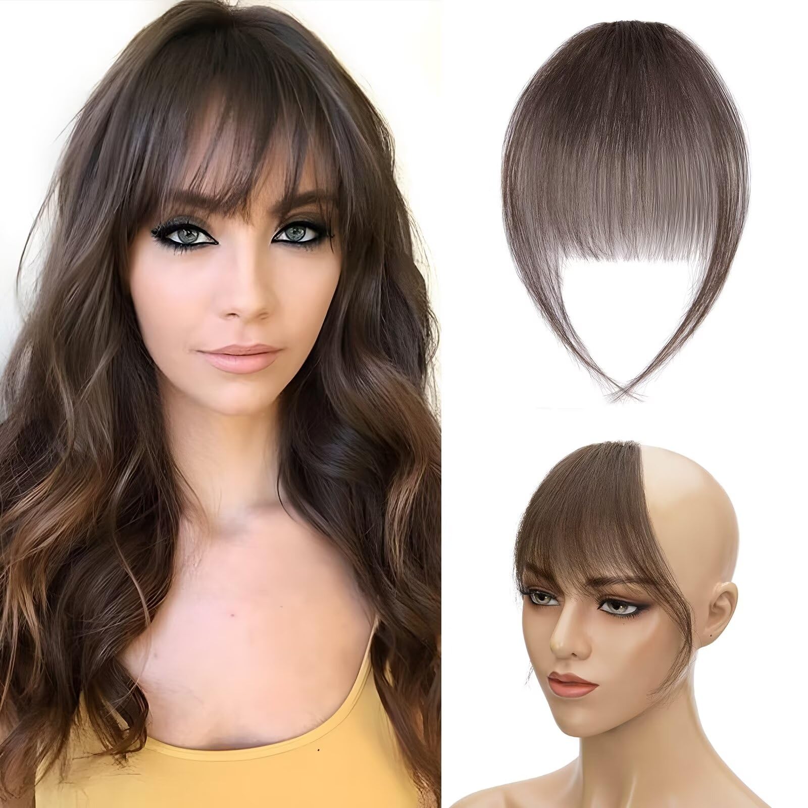Silk-co Hair Bangs Clip in #02 Dark Brown One Piece Fringe Light Bangs Remy Human Extensions Thin Front With Temples