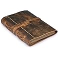 LEATHER VILLAGE Genuine Leather Bound Journal Writing Notebook for Men Women - Daily Writing Notepad Lined Paper 300 Kraft Pages, Handmade, Rustic Brown, 8 X 6 in (A5)