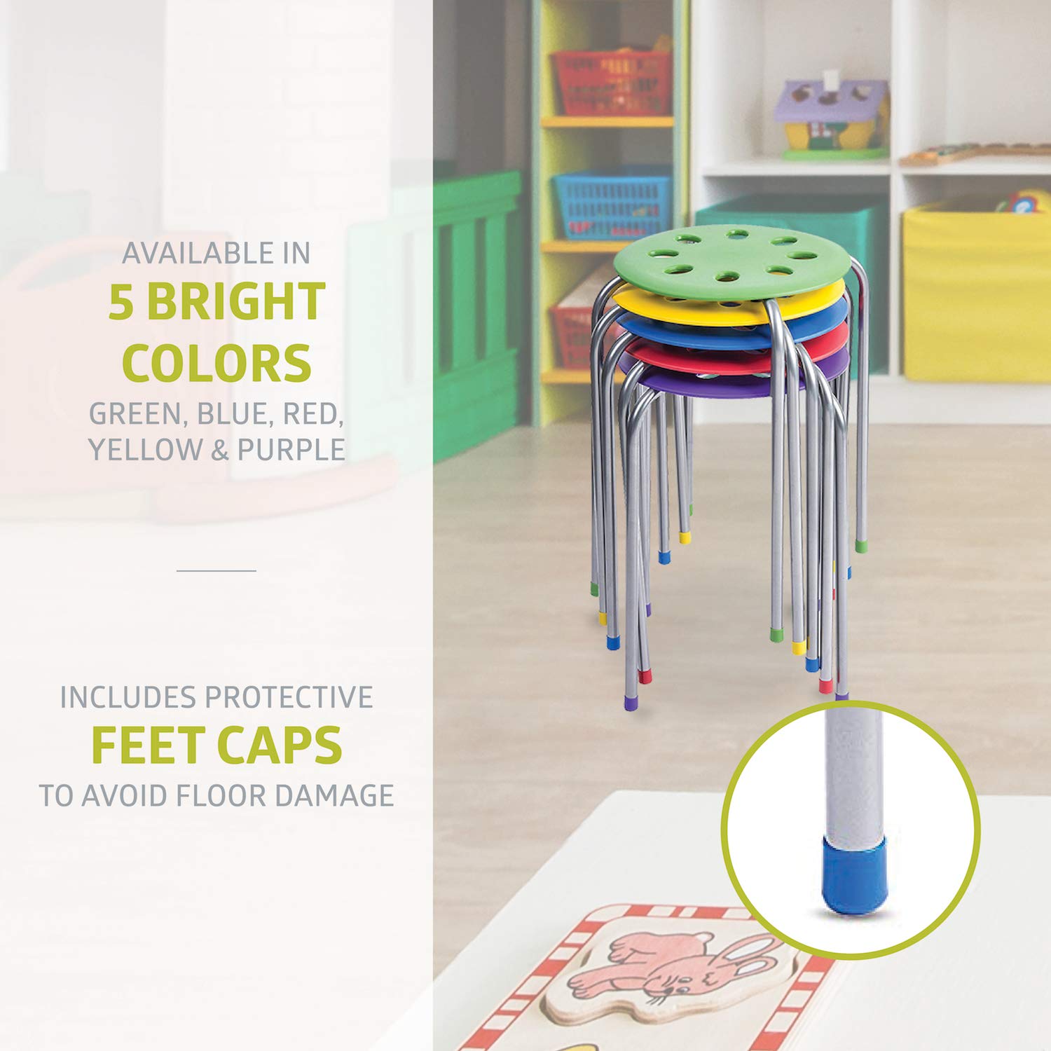 Pearington - PEAR-BW01 Plastic Classroom Furniture Stools for Kids; Multipurpose Stool Chairs; Flexible Seating; Stacking Stools, Stainless Steel Legs, - Set of 5, Multi-Color: Industrial & Scientific