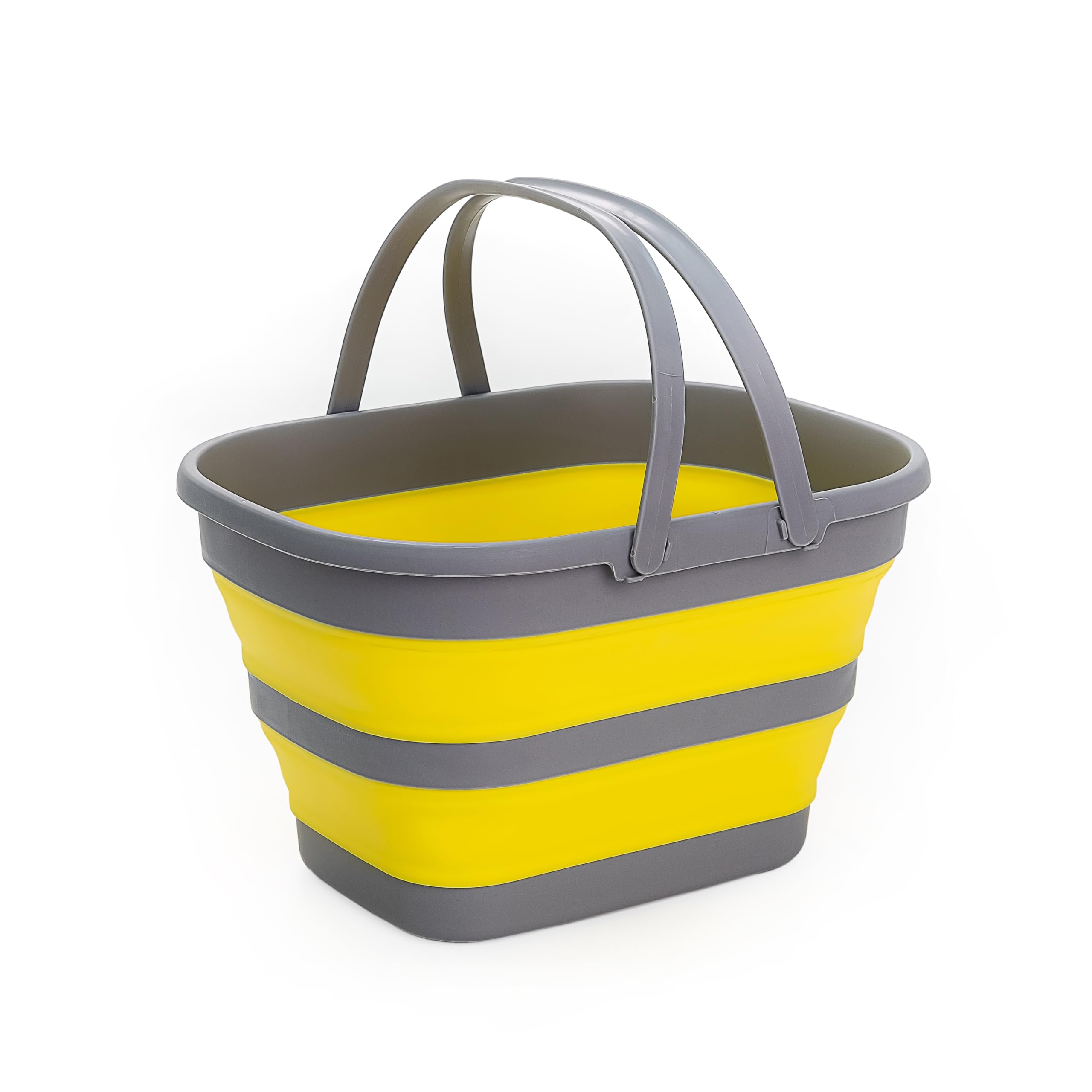 SAMMART - 17L Collapsible Basket with Handle - Portable Outdoor Picnic Basket/Crater - Foldable Shopping Bag - Space Saving Storage Container (Dark Grey/Light Yellow, 1)