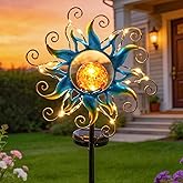 Kacux Solar Lights Outdoor Garden Decor, Blue Metal Sun Crackle Glass Globe Stake Waterproof 30LED Decorations Unique Gifts for Women,Mom,Outside, Patio,Lawn,Yard,Pathway