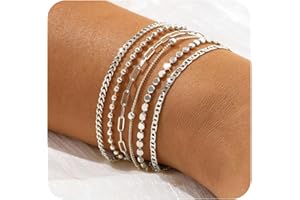 JECOMY Dainty Silver Bracelets for Women Trendy - Waterproof Stackable Silver Bracelet Set - Perfect for Stylish Women