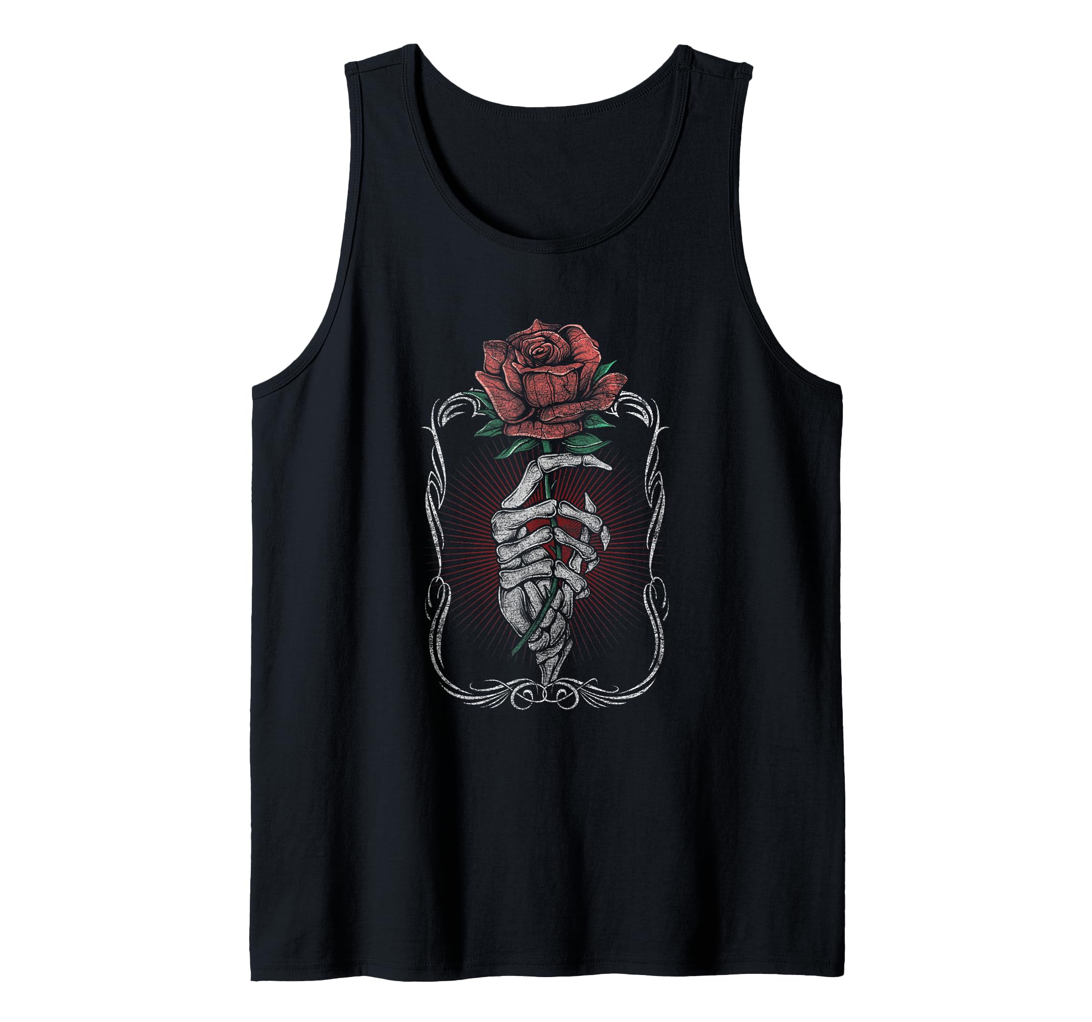 Skeleton Hand Rose Red Flower Gothic Tattoo Skull Occult Tank Top