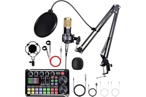 ALSO GO Podcast Equipment Bundle, Podcast Equipment with BM-800 Microphone(Gold) & F998 Sound Card, Recording Studio Equipment for Podcasting, Singing, Gaming, and Live Streaming YouTube Tiktok