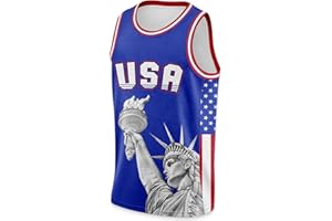 Rgubvui Men's 4th of July USA Flag Basketball Jerseys for Independence Day Red White Blue Shirts American Patriotic Jersey