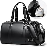 MATE ELAN Leather Gym Fitness Bag for Men Women with Shoe Compartment 20L PU Leather Weekender Travel Duffel Bag Waterproof Overnight Gym Sports Carry-On Bag Black