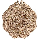 RomanticDesign Women Round Rose Flower Rhinestone Clutch Bag Elegant Crystal Bride Purse for Evening Party Prom Wedding