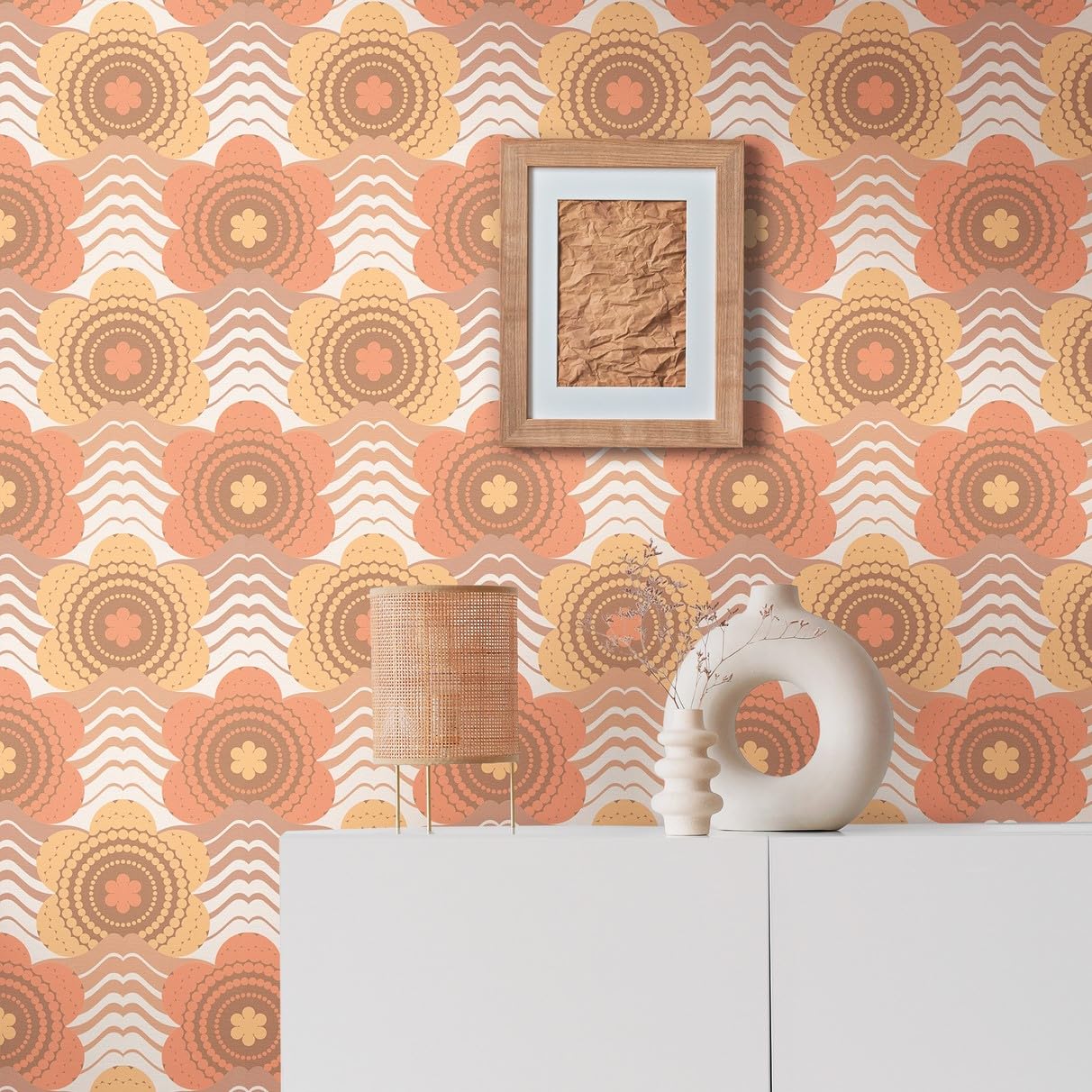 A.S. Création Retro 70's Floral Wave Wallpaper Brown/Orange/Yellow/Cream Retro Chic 395393 8.50m x 0.53m Paste The Wall
