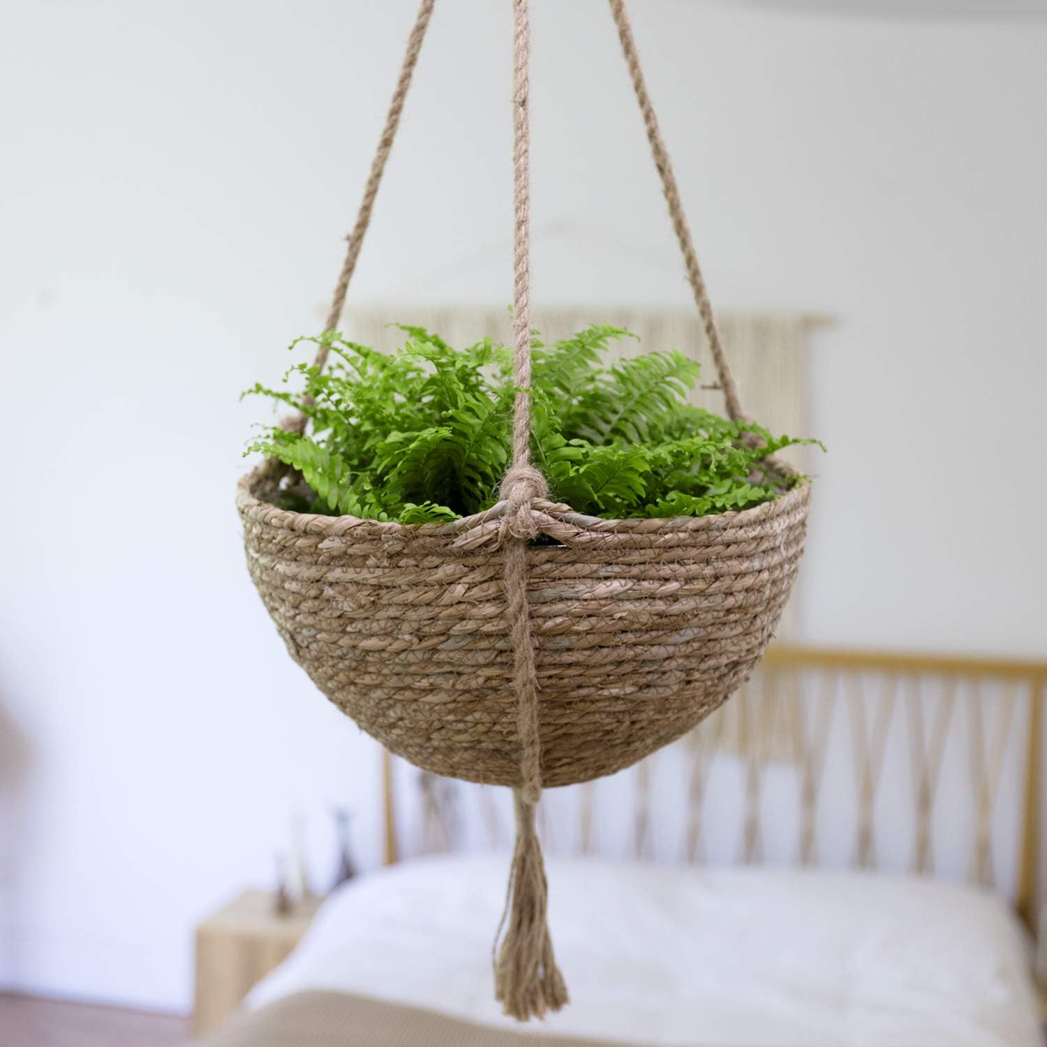 Natural Seagrass Hanging Planter Basket Set, Indoor Plant Pots, Boho Decor Plant Pot Cover, 12.4 (D) 6.3 (H) Inch, Pack 2 : Kitchen & Dining