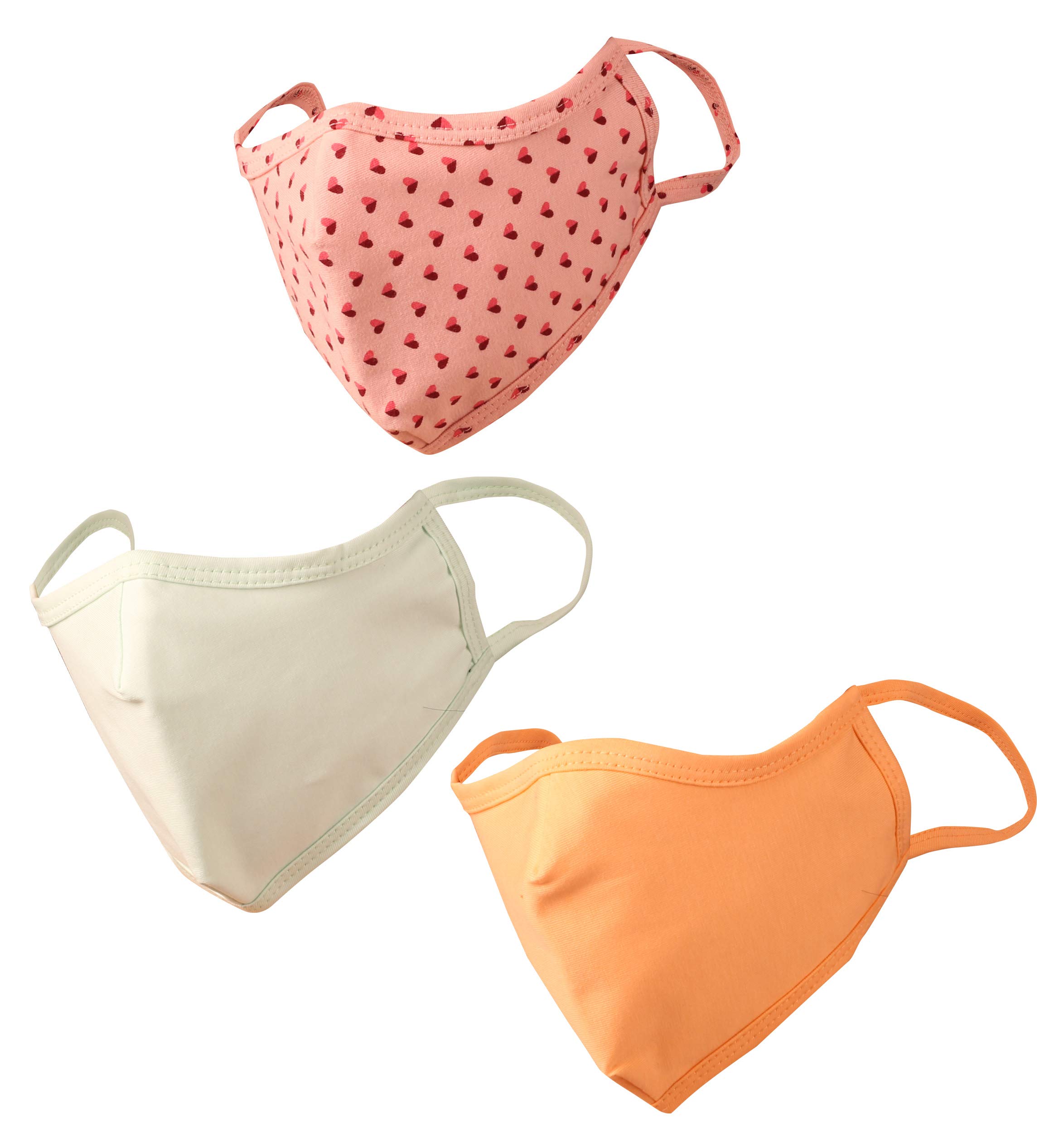 Touchstone Soft Cotton knitted Face Mask - medium size comfortable Washable double layer. (Pack of 3). Pink Green Peach