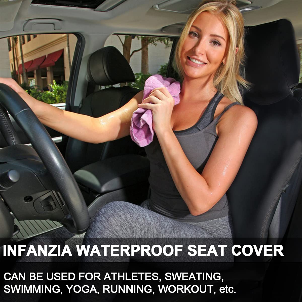 INFANZIA Premium Waterproof Seat Cover Towel Protector Neoprene Universal Fit, Upgraded 100% Washable & Removable Non-Slip Sweat Carseat Towel Covers, Perfect for Gym/Yoga/Workout（Black,1PCS