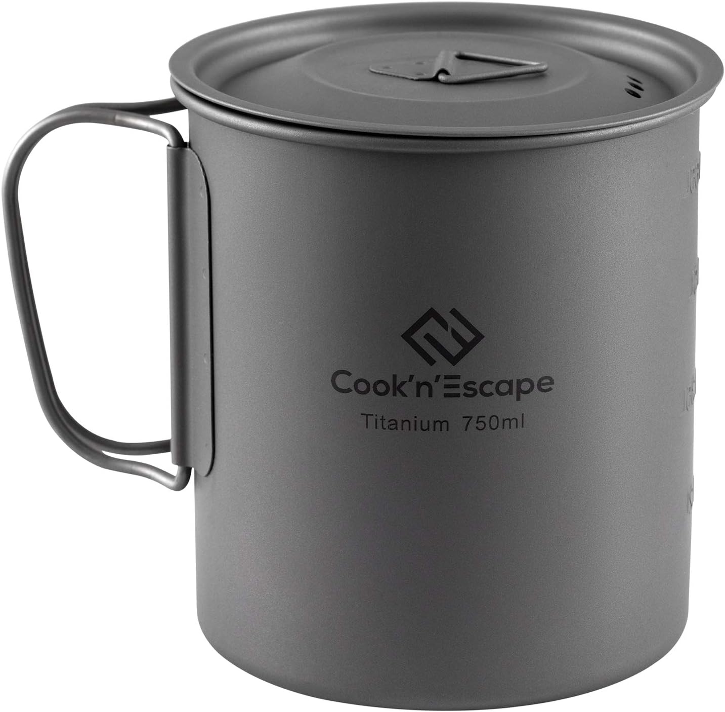 COOK'N'ESCAPE 450/600/750ml Titanium Cup Pot with Lid Foldable Handle for Outdoor Camping Backpacking Hiking Cooking