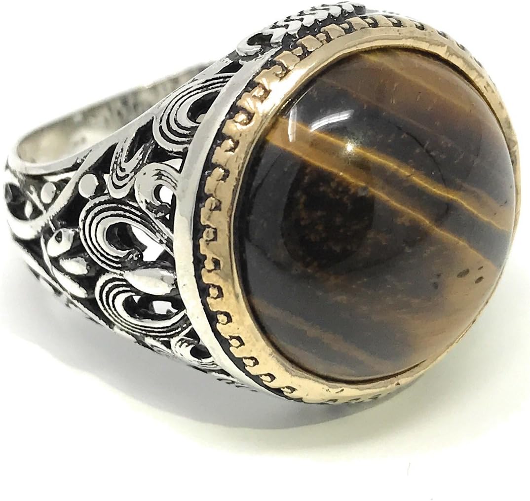 KAR 925k Sterling Silver Elegan Tiger Eye Men's Ring I1K