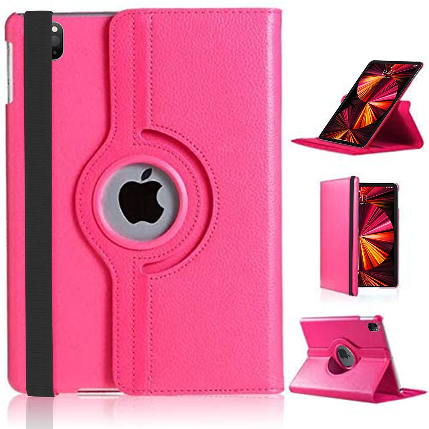 For iPad Pro 11 Case (2018/2020/2021/2022) 4th 3rd 2nd 1st Generation [360 Rotating Stand] [Auto Sleep/Wake] PU Leather Smart Folio Protective Cover (PINK)